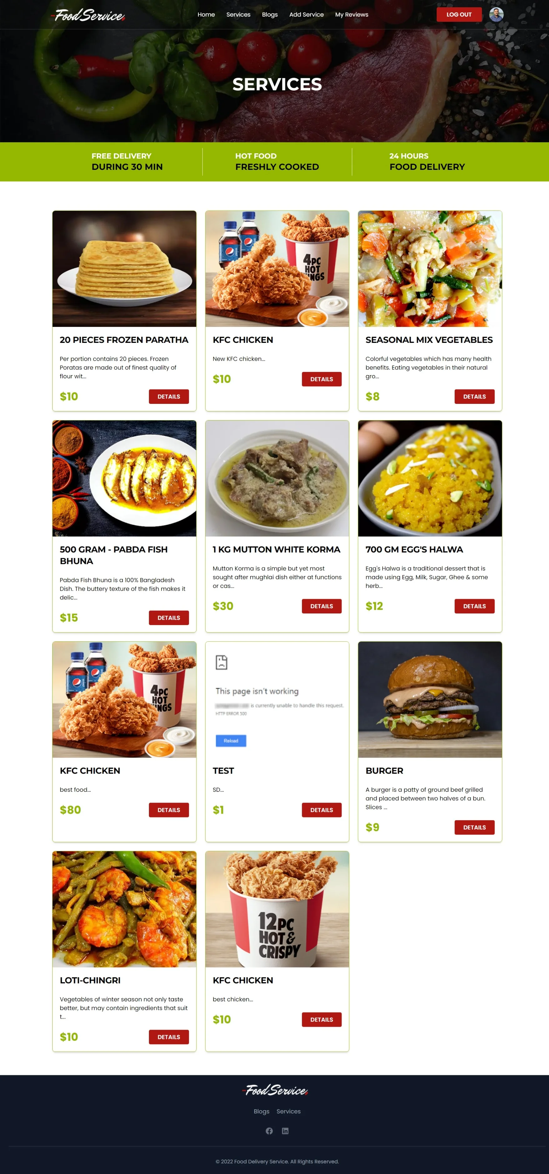 Food Service: Services Page