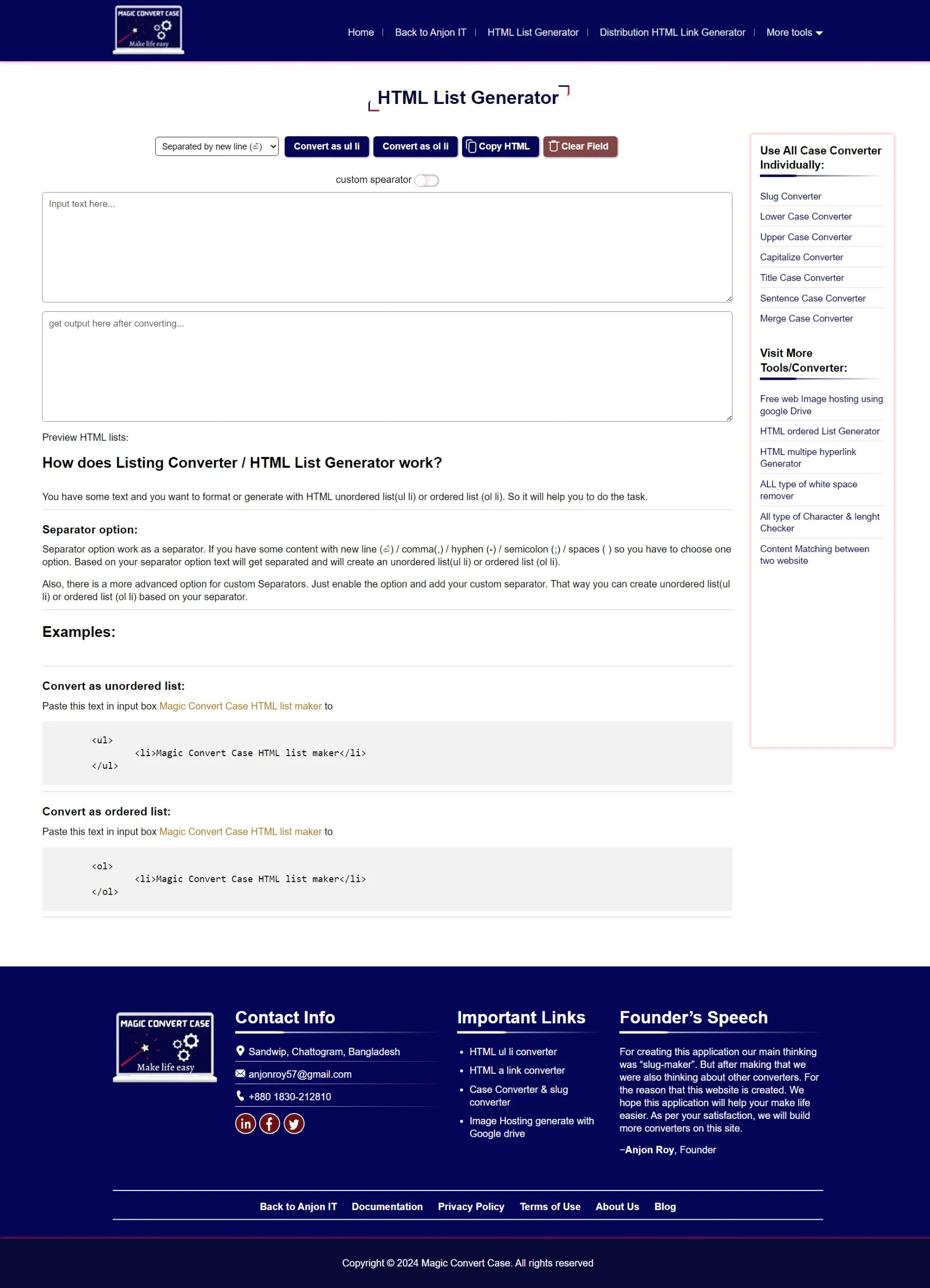 anjonit.com/magicconvertcase/ : HTML List Generator